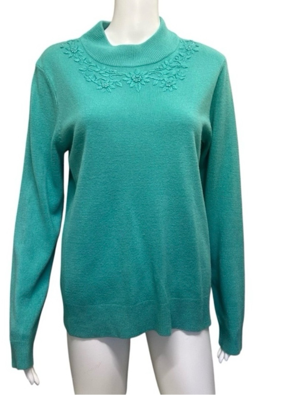 Vintage Tradition Embroidered Beaded Neckline Top Blue Size M
